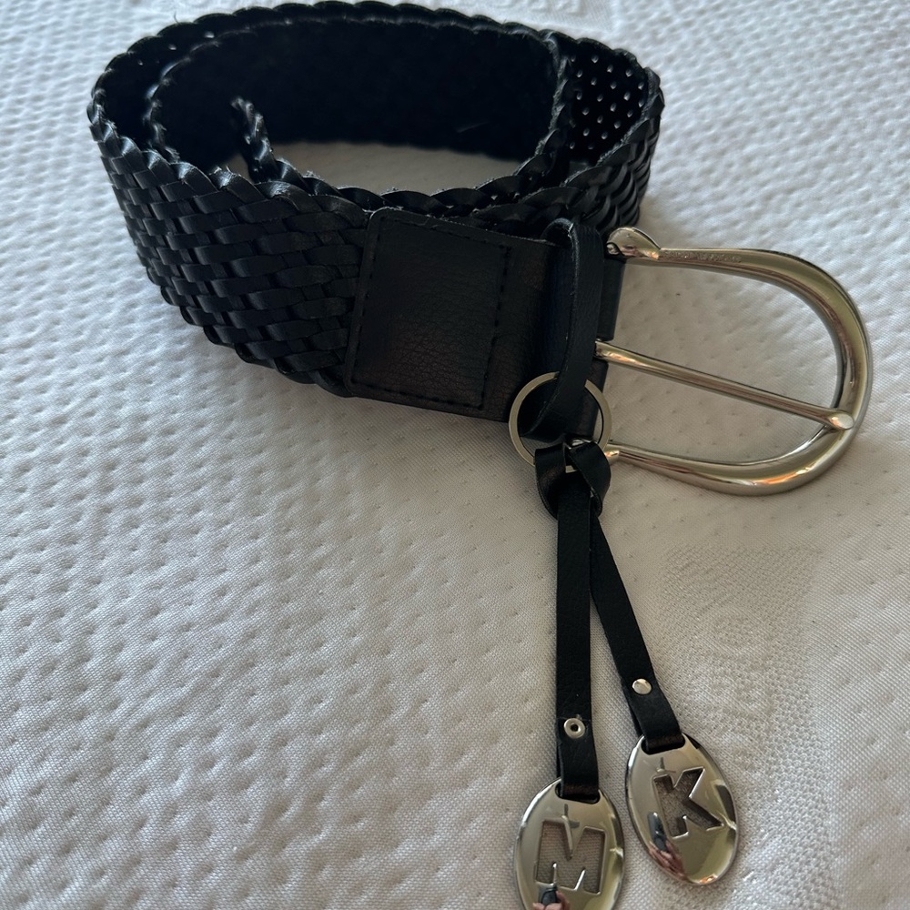 Michael Kors Black Braided Belt with Silver Buckle